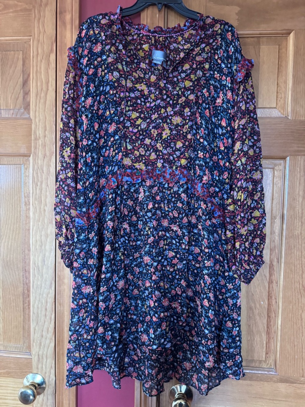 Anthropologie Floral Maxi Dress in Navy with Pink and Yellow Accents
